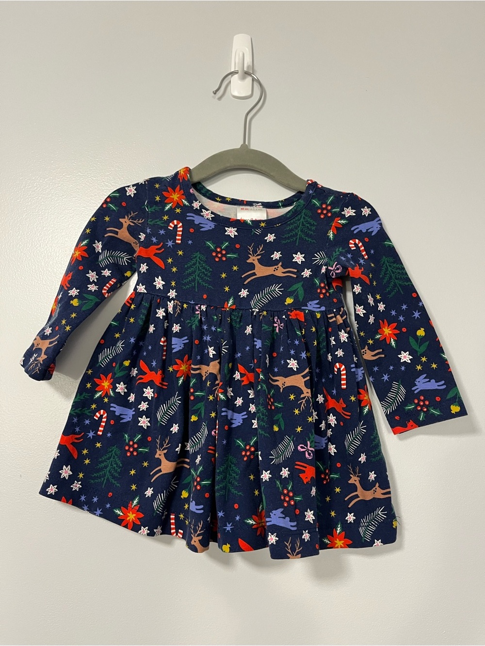 Hanna Andersson Navy Holiday Reindeer & Floral Print Dress